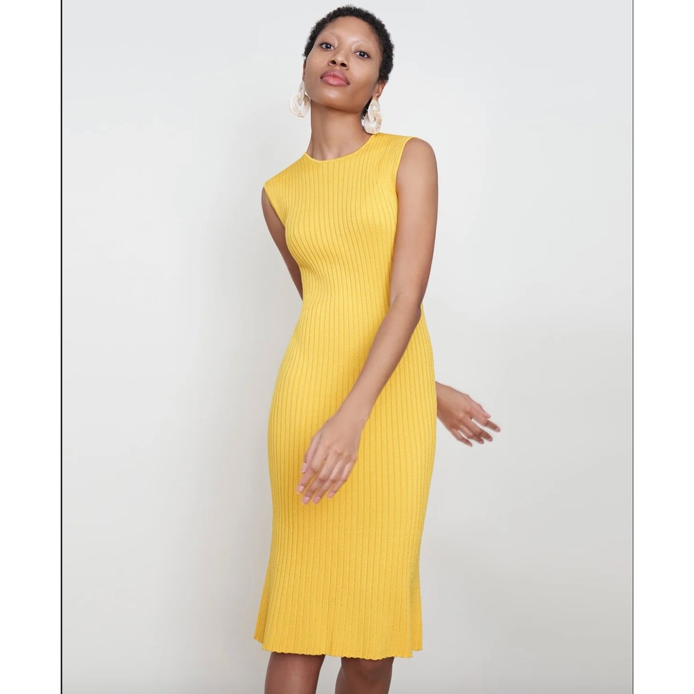 MM LaFleur Dylan Dress Slinky Knit‎ Yellow Sleeveless Midi Sheath Large